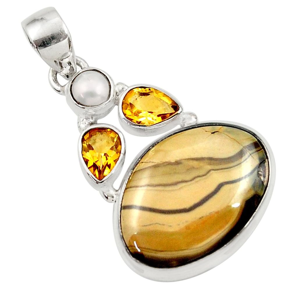  yellow schalenblende polen citrine 925 silver pendant d45450