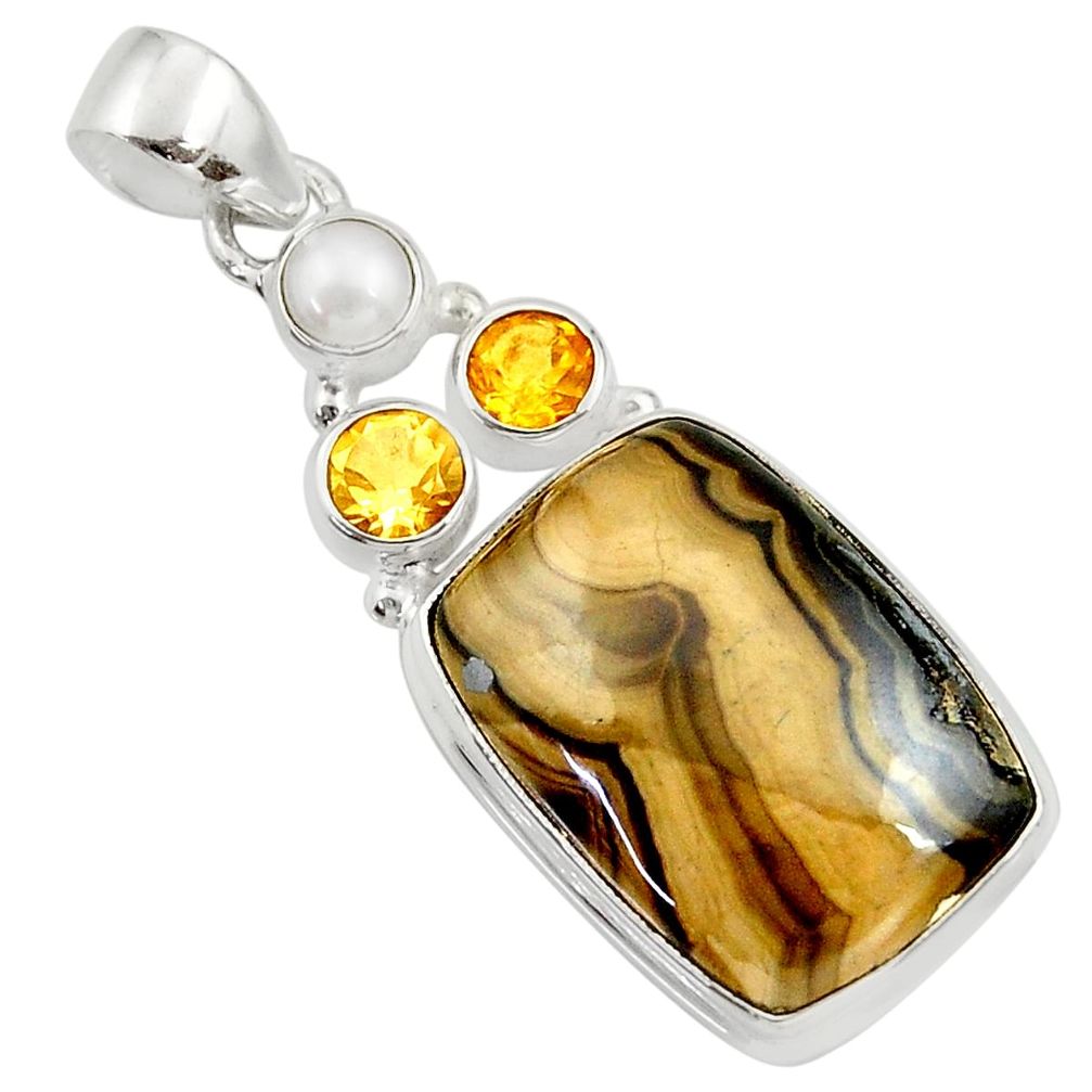  yellow schalenblende polen citrine 925 silver pendant d45452