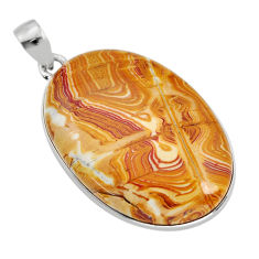 26.62cts natural yellow snakeskin jasper oval 925 sterling silver pendant y77593