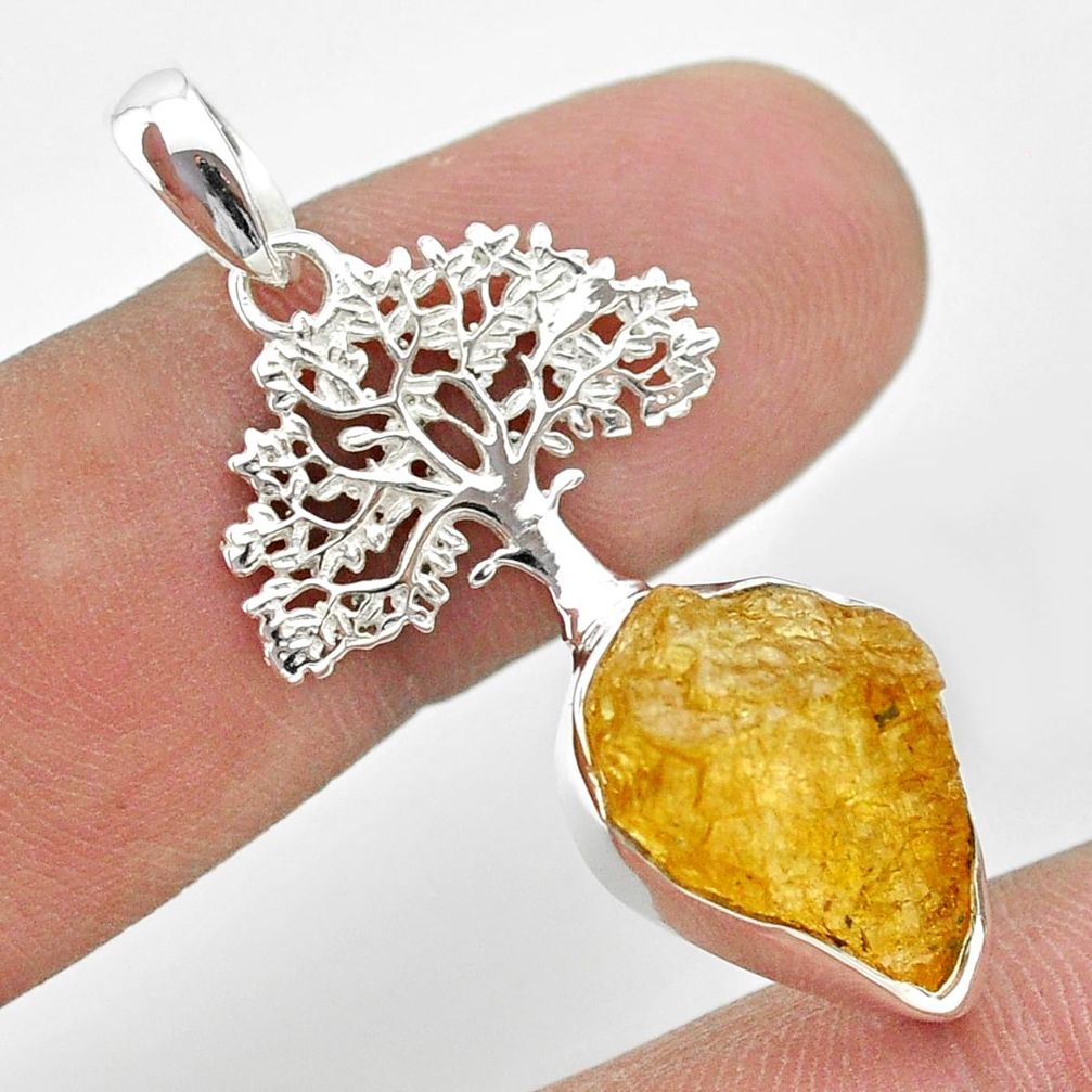 9.61cts natural yellow tourmaline 925 silver tree of life pendant t31008