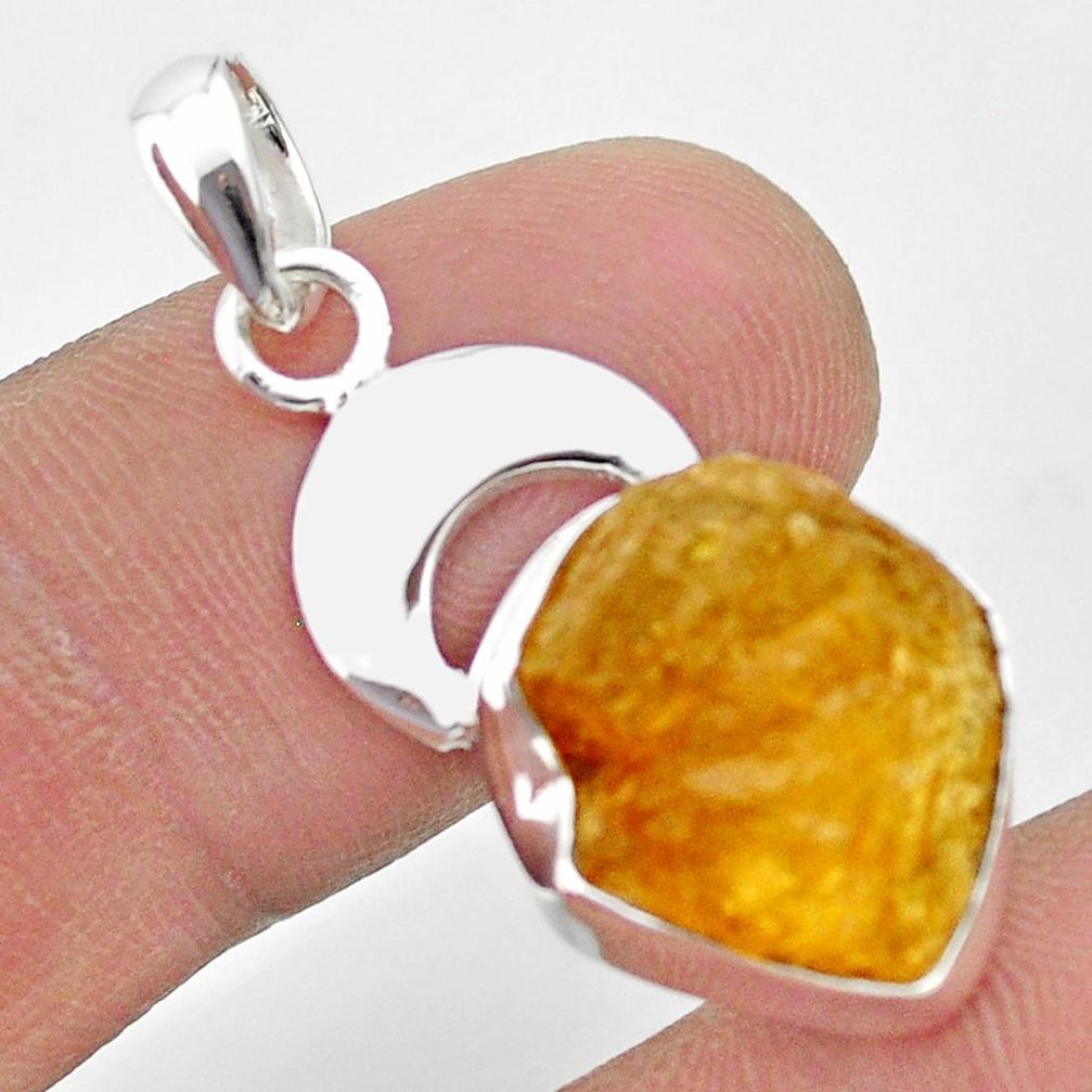 9.61cts natural yellow tourmaline 925 sterling silver moon pendant t31009