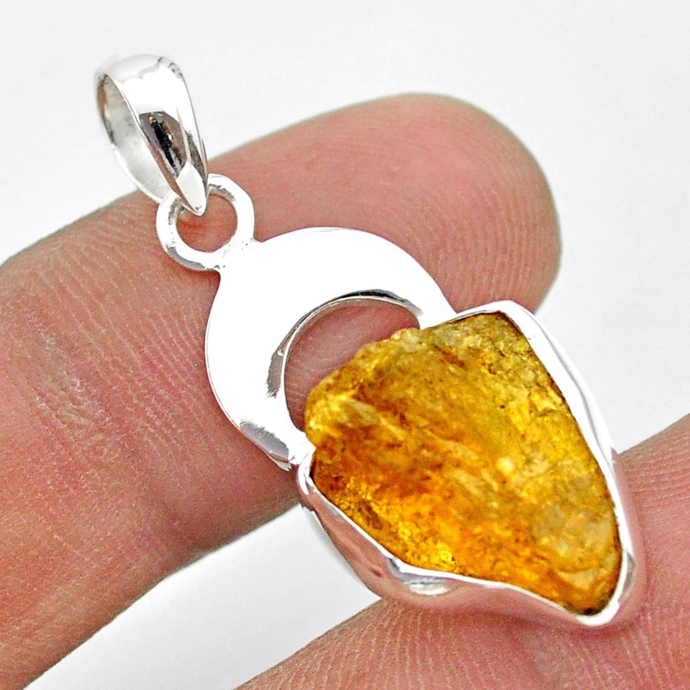 7.64cts natural yellow tourmaline 925 sterling silver moon pendant t31015