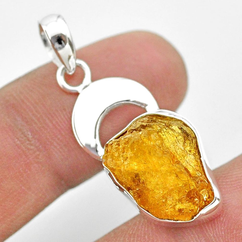 9.45cts natural yellow tourmaline 925 sterling silver moon pendant t31016