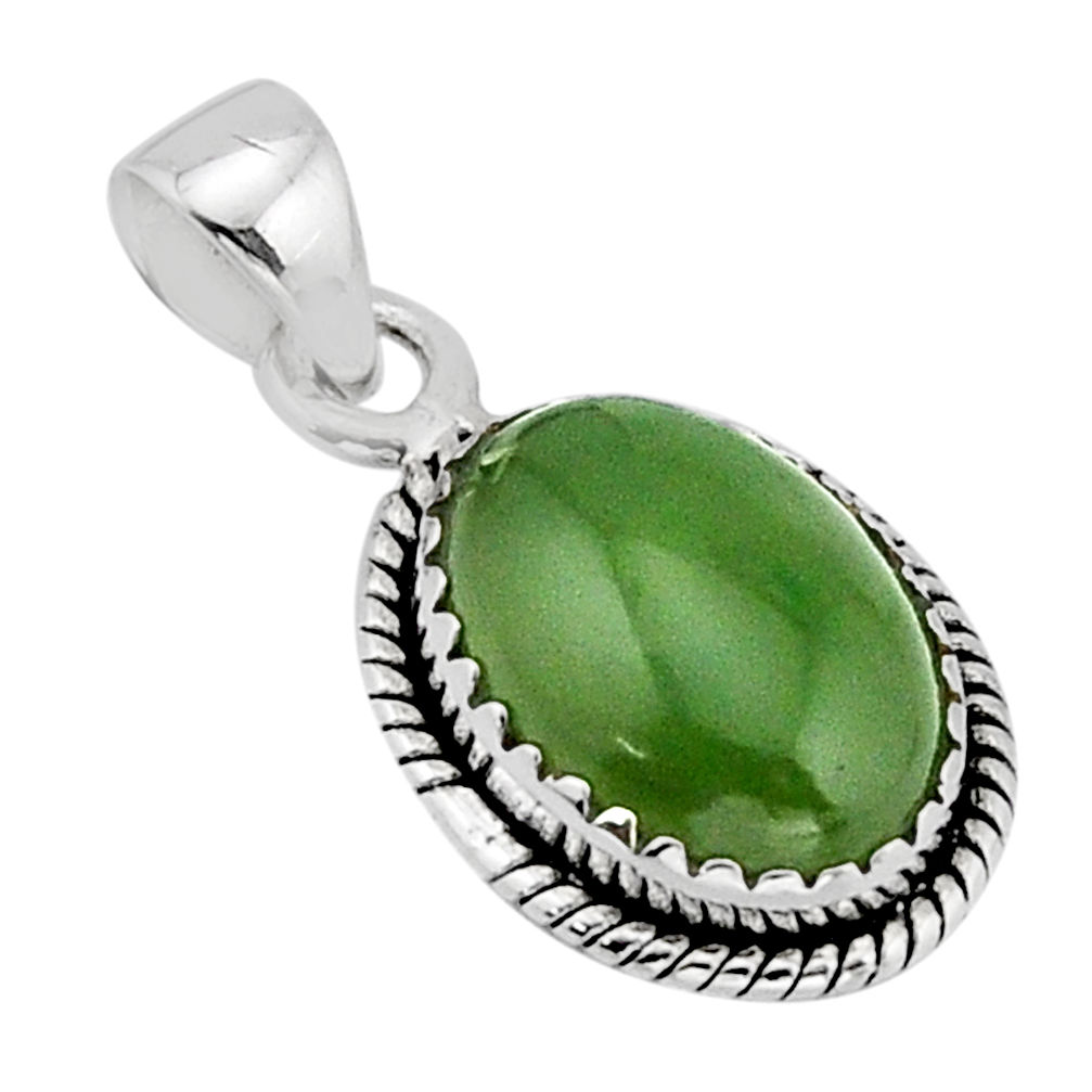 5.83cts nephrite green jade 925 sterling silver pendant jewelry y67047