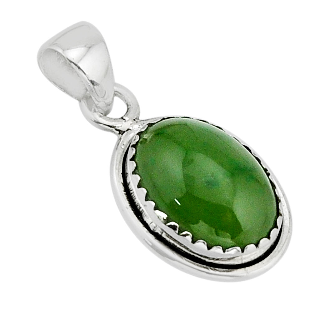 5.76cts nephrite green jade 925 sterling silver pendant jewelry y67048