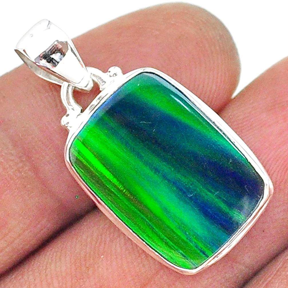 8.83cts northern lights aurora opal (lab) 925 silver pendant jewelry t17025