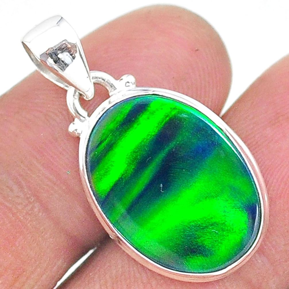 6.31cts northern lights aurora opal (lab) 925 silver pendant jewelry t17085