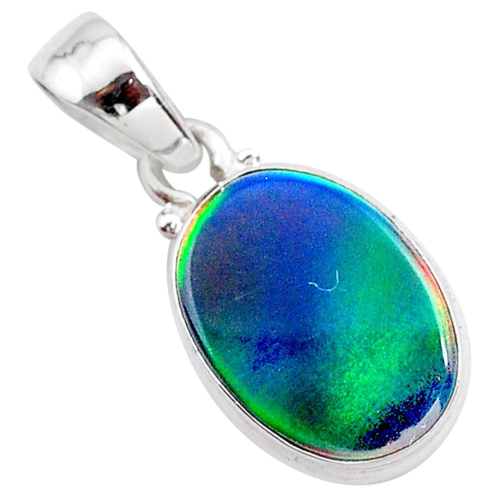 3.65cts northern lights aurora opal (lab) 925 silver pendant jewelry t25846