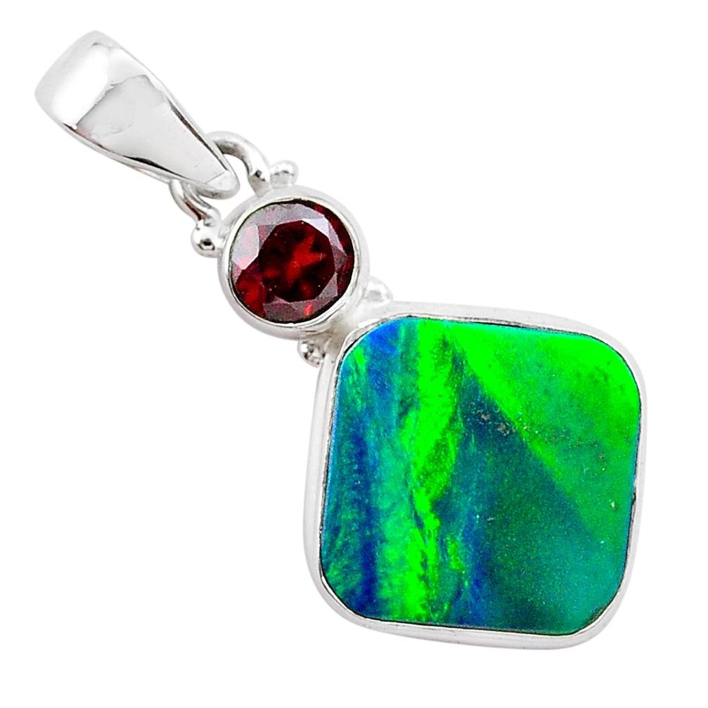 4.77cts northern lights aurora opal (lab) garnet 925 silver pendant t25993