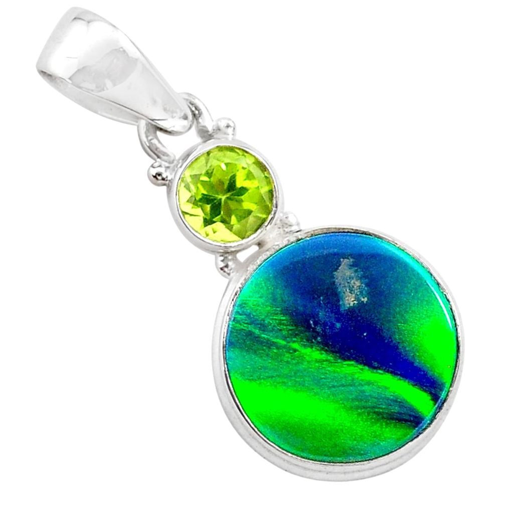 4.46cts northern lights aurora opal (lab) green peridot silver pendant t25983