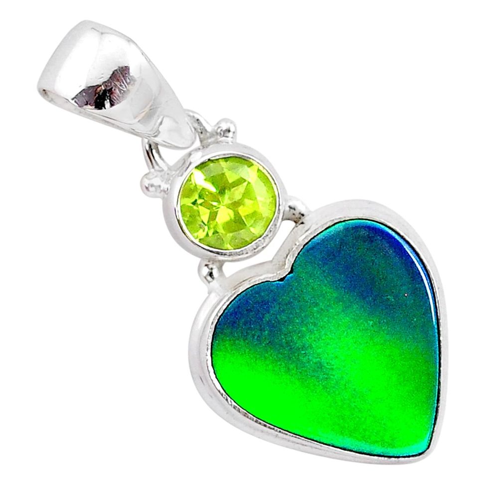 4.07cts northern lights aurora opal (lab) green peridot silver pendant t25990