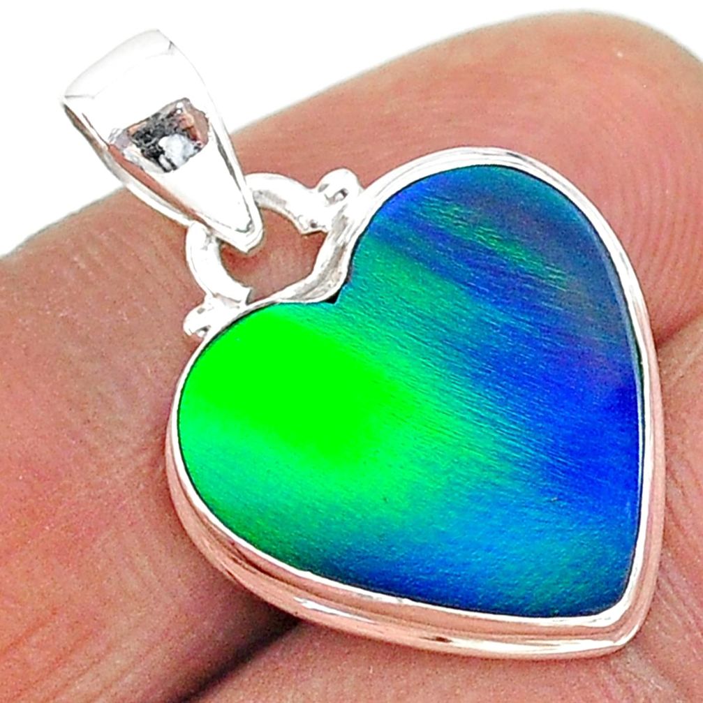 6.43cts northern lights aurora opal (lab) heart 925 silver pendant t17065