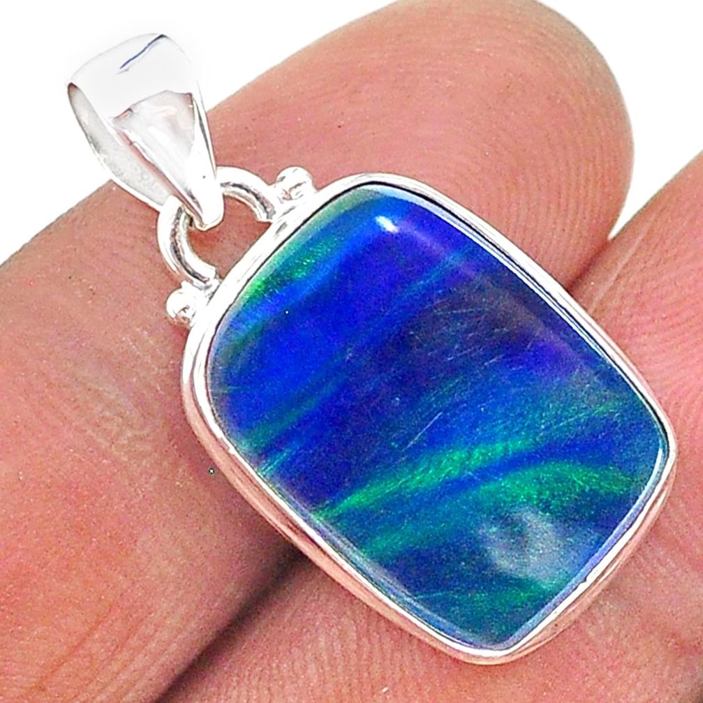 8.35cts northern lights aurora opal (lab) octagan silver pendant jewelry t17023