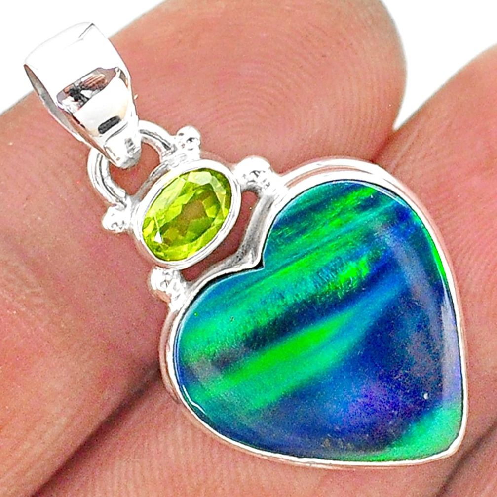 10.22cts northern lights aurora opal (lab) peridot 925 silver pendant t16971