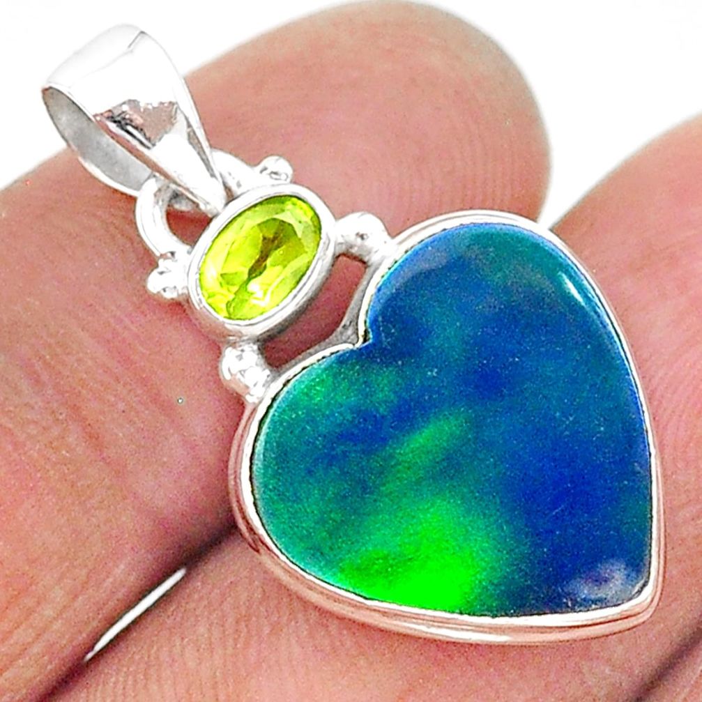 9.17cts northern lights aurora opal (lab) peridot 925 silver pendant t16977