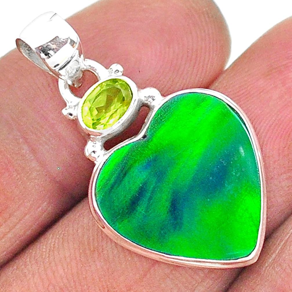 9.34cts northern lights aurora opal (lab) peridot 925 silver pendant t16985