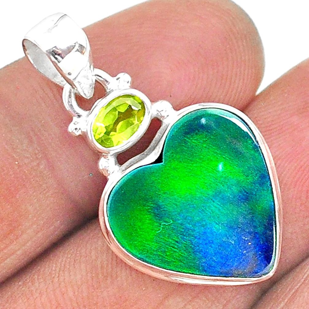 9.67cts northern lights aurora opal (lab) peridot 925 silver pendant t16986