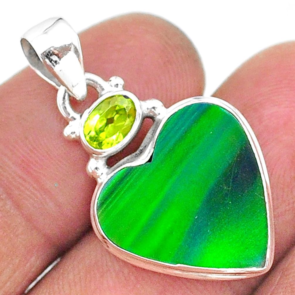 9.67cts northern lights aurora opal (lab) peridot 925 silver pendant t16995