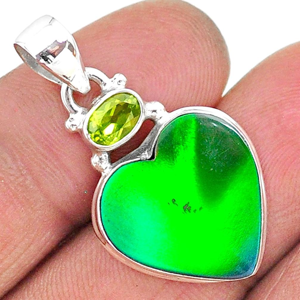 9.19cts northern lights aurora opal (lab) peridot 925 silver pendant t16996