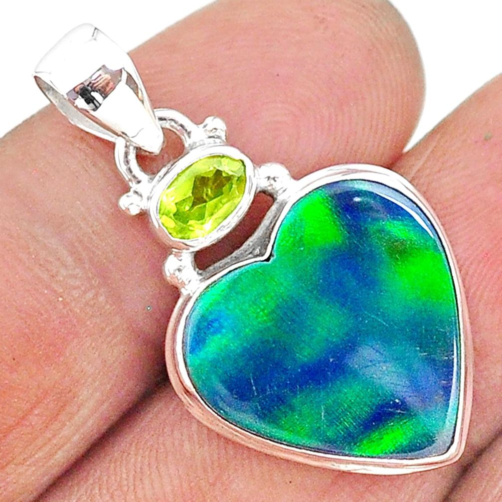 10.22cts northern lights aurora opal (lab) peridot 925 silver pendant t16998