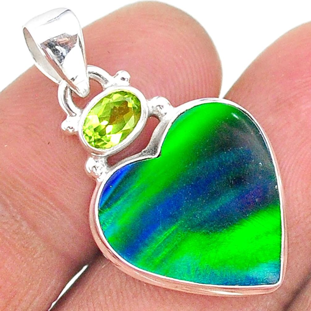 9.34cts northern lights aurora opal (lab) peridot 925 silver pendant t17001