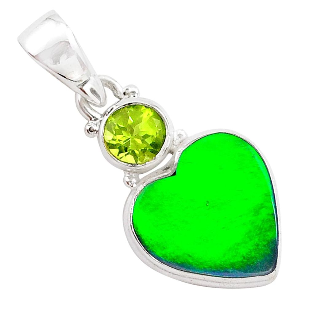 4.72cts northern lights aurora opal (lab) peridot 925 silver pendant t25962