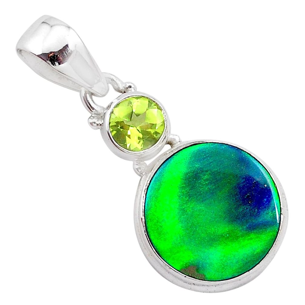 4.03cts northern lights aurora opal (lab) peridot 925 silver pendant t25963