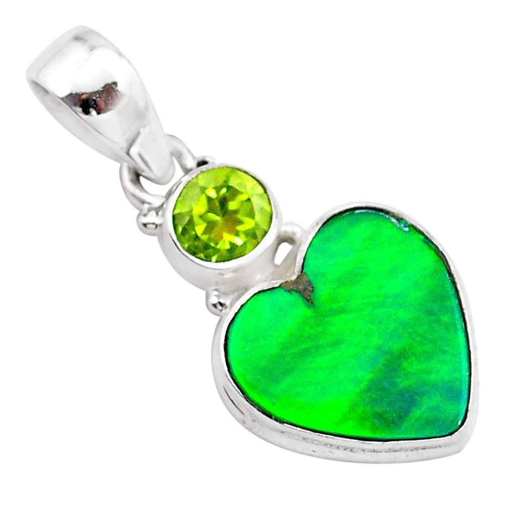 4.09cts northern lights aurora opal (lab) peridot 925 silver pendant t25965