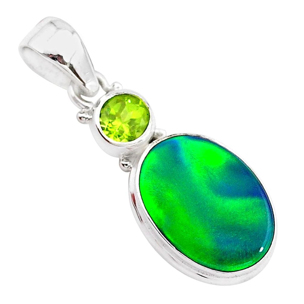 4.10cts northern lights aurora opal (lab) peridot 925 silver pendant t25973