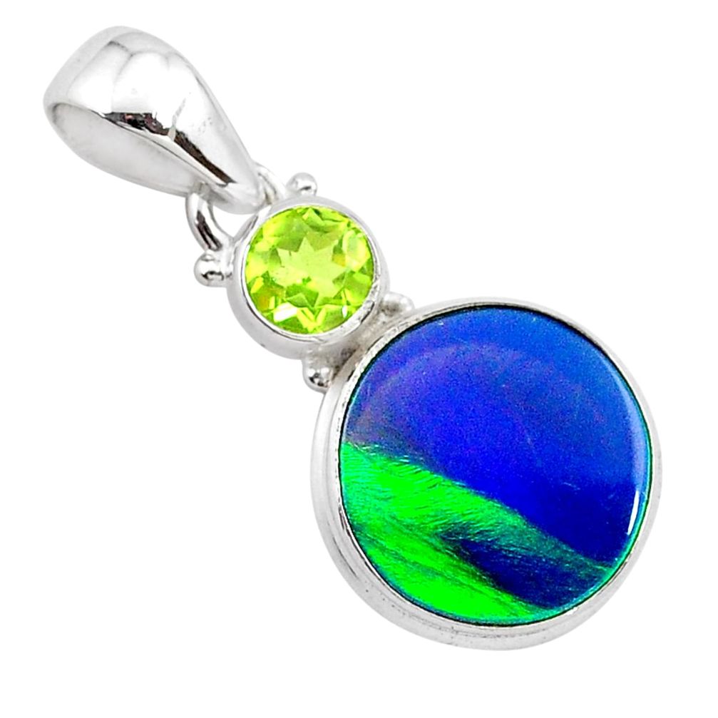 4.03cts northern lights aurora opal (lab) peridot 925 silver pendant t25986