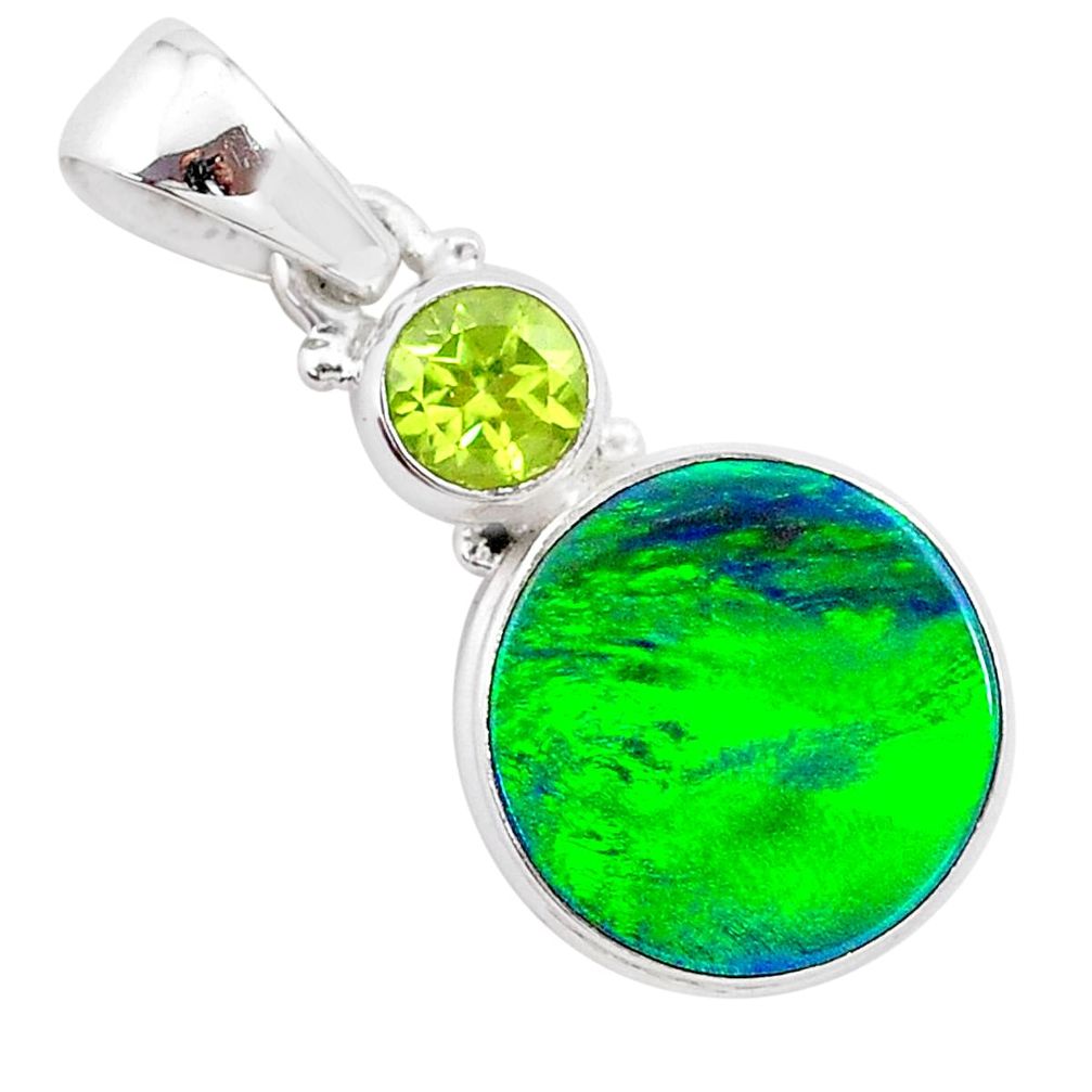 4.45cts northern lights aurora opal (lab) peridot 925 silver pendant t25991