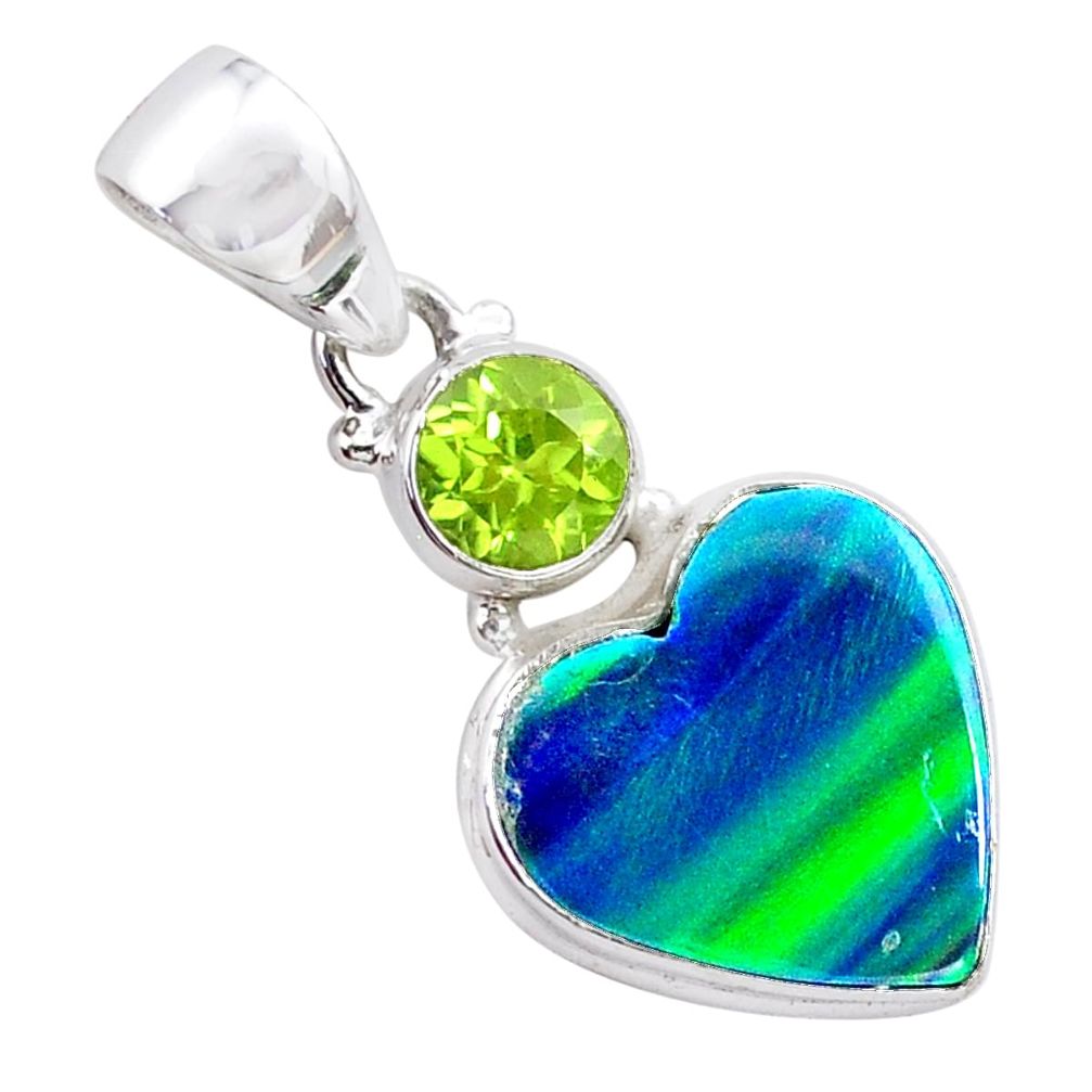 4.37cts northern lights aurora opal (lab) peridot 925 silver pendant t26005