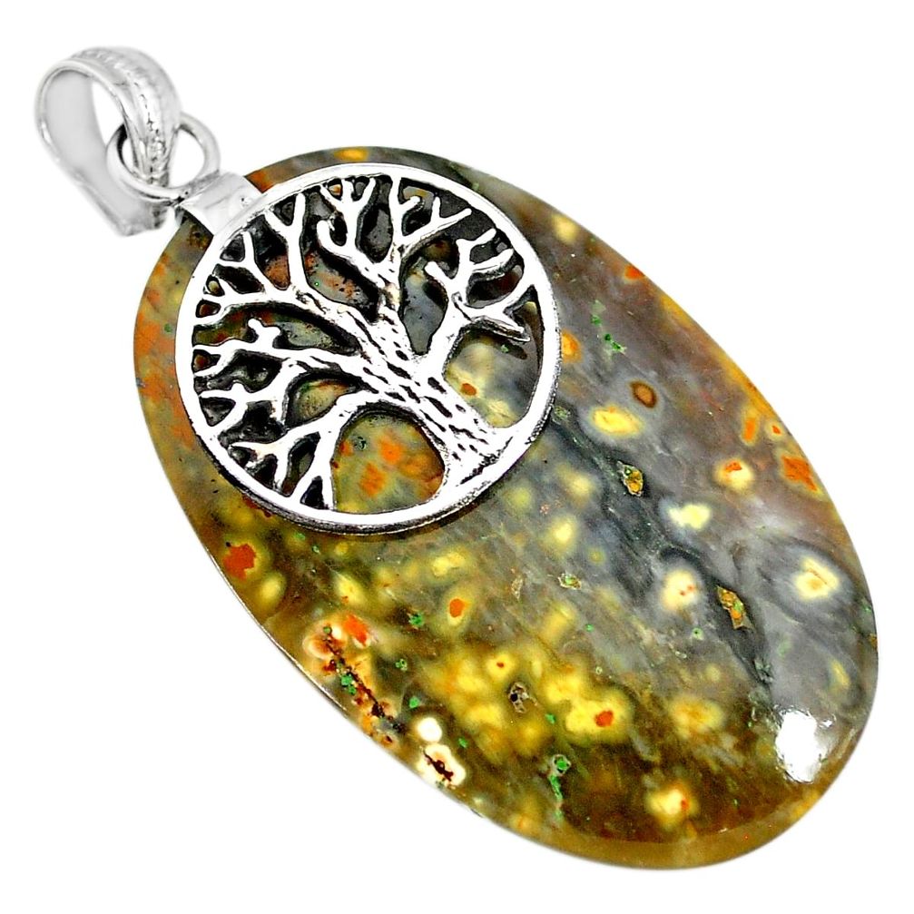 32.30cts ocean sea jasper (madagascar) 925 silver tree of life pendant r91244