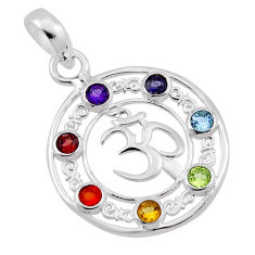 Om amethyst cornelian peridot citrine garnet topaz silver chakra pendant n32464