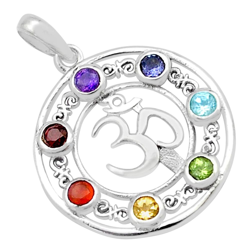 3.63cts om circle of life cornelian amethyst iolite silver chakra pendant u48589