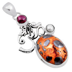 18.66cts om natural brown bauxite oval garnet pearl 925 silver pendant n24931