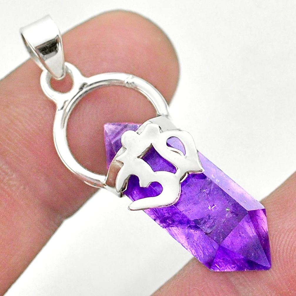 11.15cts om symbol double pointer natural amethyst 925 silver pendant t44286