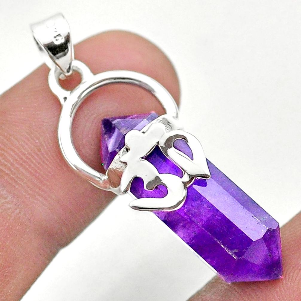 11.65cts om symbol double pointer natural amethyst 925 silver pendant t44481