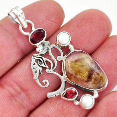 16.80cts om symbol natural bio tourmaline garnet pearl 925 silver pendant y20722