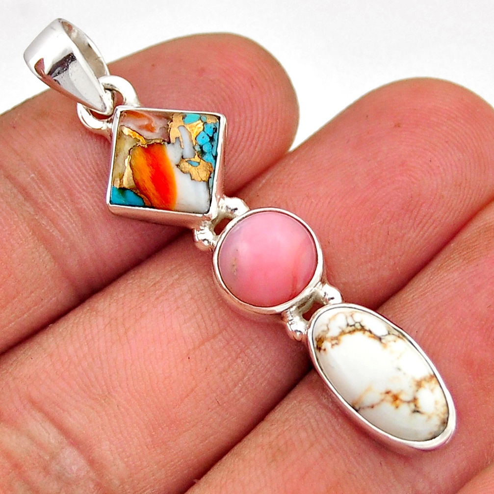Opal spiny oyster arizona turquoise wild horse magnesite silver pendant n17701