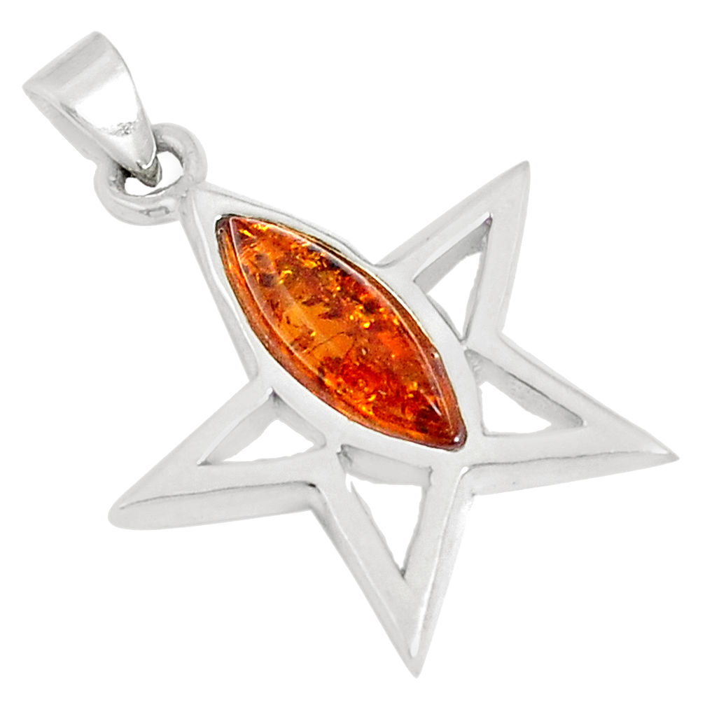 2.89cts orange amber marquise 925 sterling silver star pendant a94538 c24379