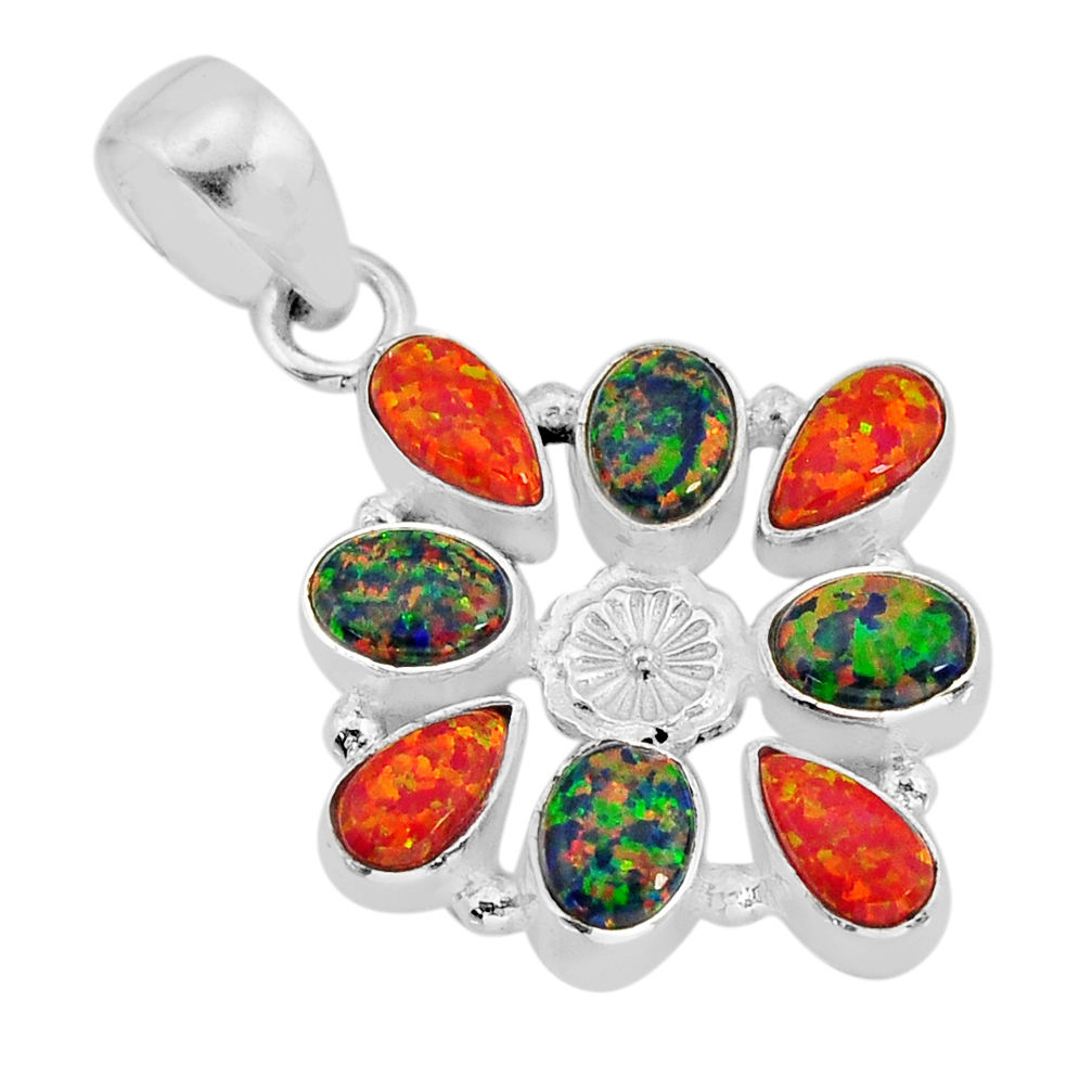 8.42cts orange green australian opal (lab) 925 sterling silver pendant y81083