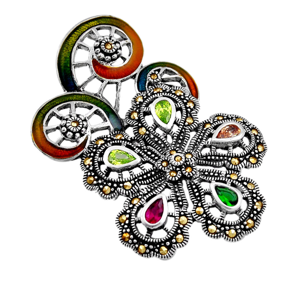 3.37cts orange green enamel green pink topaz enamel silver brooch pendant n20196