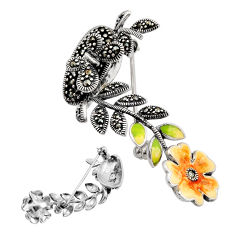 6.26gms orange green enamel marcasite 925 sterling silver brooch pendant y83585