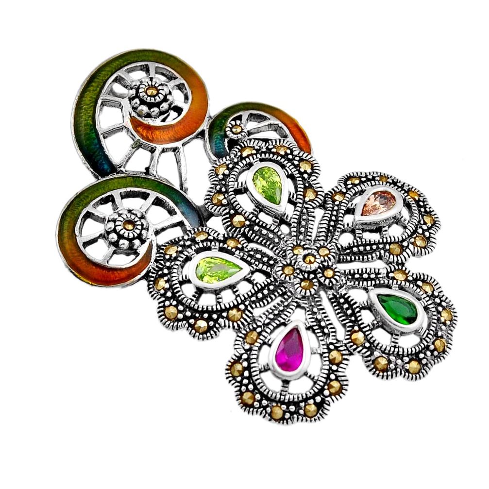 3.47cts orange green enamel pink green topaz enamel silver brooch pendant n20195