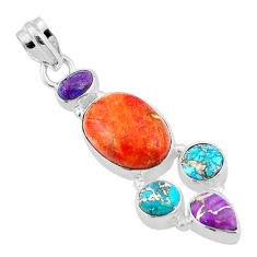 Clearance Sale- 9.20cts orange mojave turquoise copper turquoise 925 silver pendant u29297