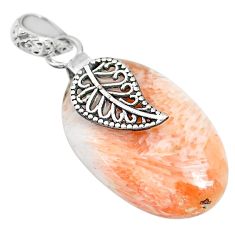 Orange scolecite high vibration crystal 925 silver deltoid leaf pendant r91145