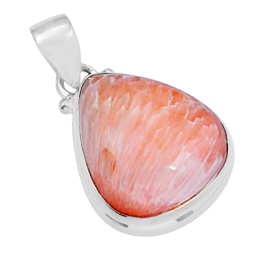 14.09cts orange scolecite high vibration crystal 925 silver pendant y5184