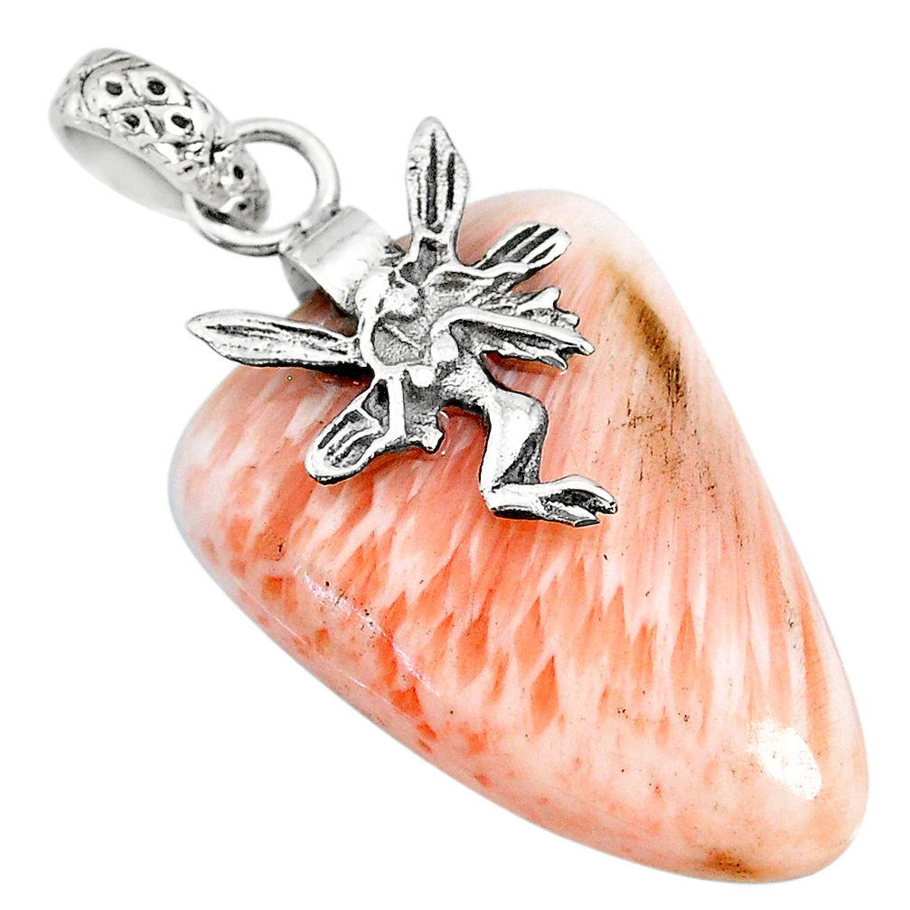 17.87cts orange scolecite high vibration crystal silver angel pendant r90802