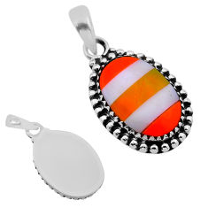 6.71cts orange white strip opal oval 925 sterling silver pendant jewelry n53431